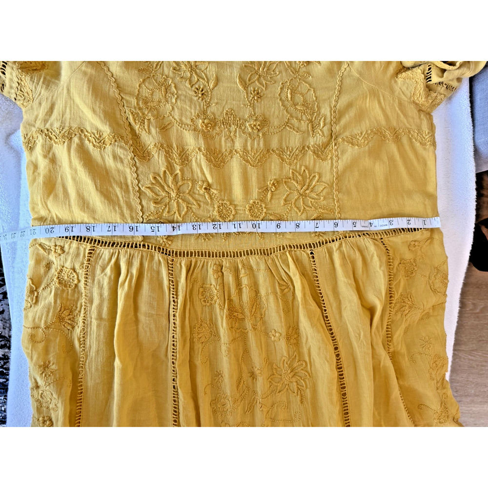Anthropologie Womens Mini Dress Mustard Yellow Embroidered Boho Coquette Sz-XL - Picture 8 of 11